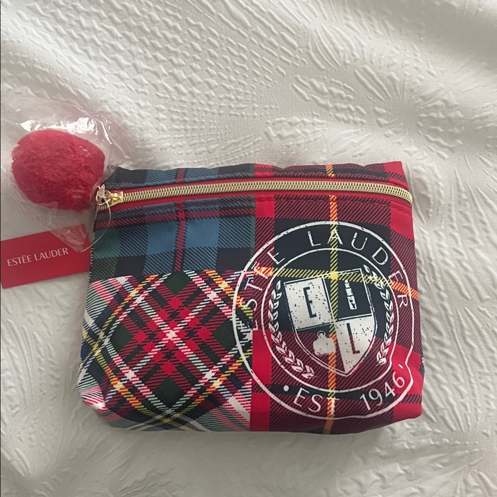 Estee Lauder Tartan Cosmetic Bag - Red, Blue, and Yellow